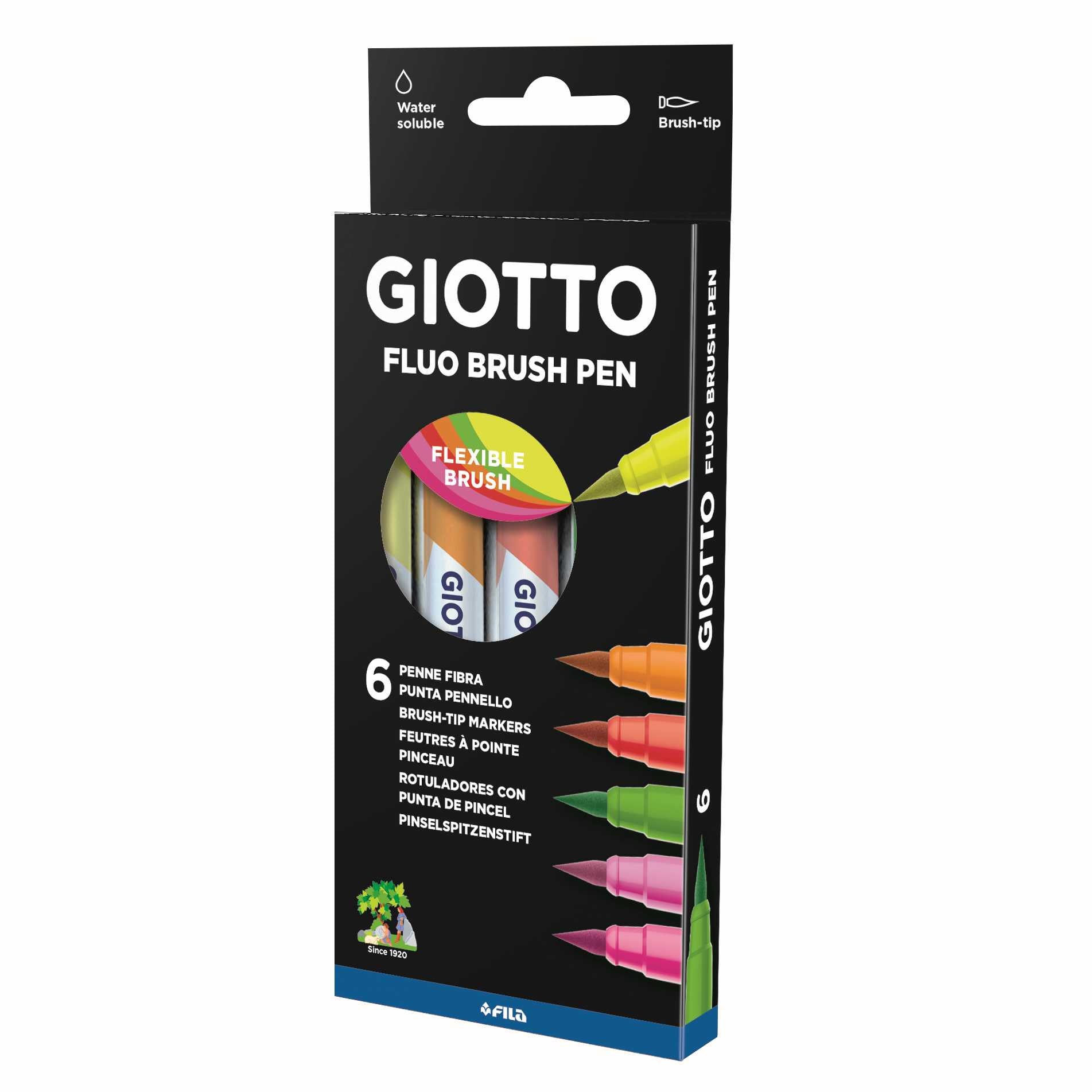 Flomasteri s kistom GIOTTO Turbo Soft Brush Fluo 6 kom