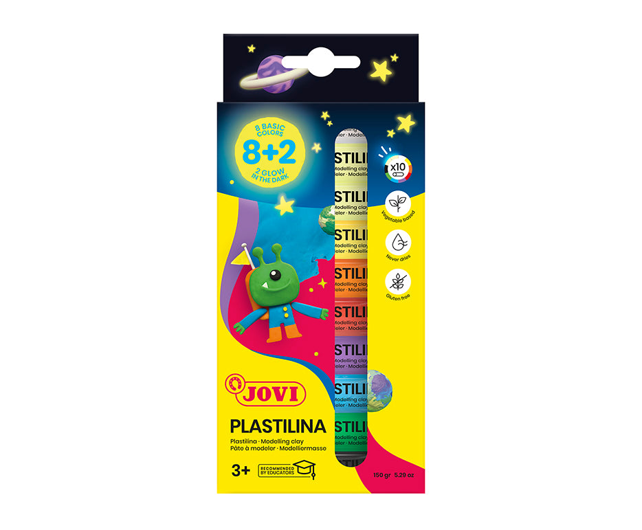JOVI Glow prirodni plastelin 10 x 15 g – 8 boja + 2 koje svijetle u mraku