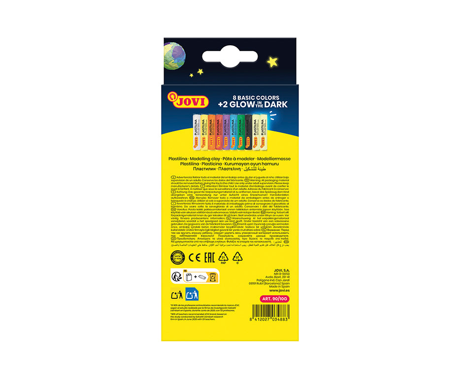 JOVI Glow prirodni plastelin 10 x 15 g – 8 boja + 2 koje svijetle u mraku