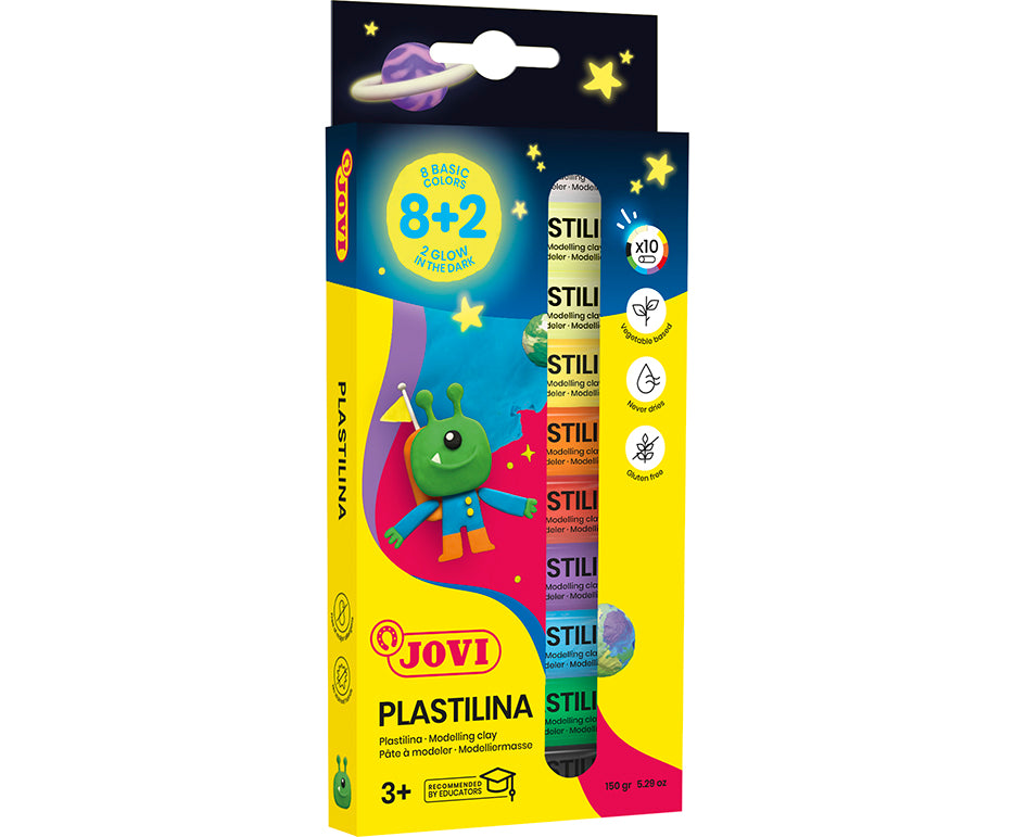 JOVI Glow prirodni plastelin 10 x 15 g – 8 boja + 2 koje svijetle u mraku
