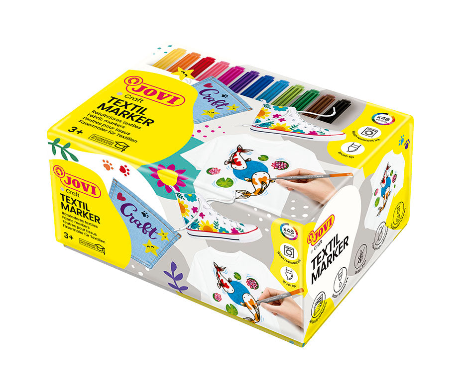 Flomasteri za tekstil JOVI Jovidecor Textil s kist vrhom – 48 kom / 12 boja