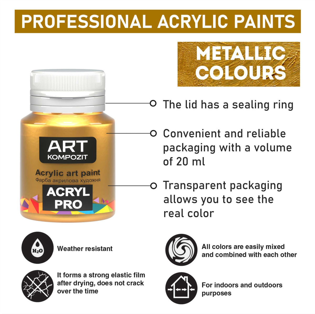 Set metalnih akrilnih boja ACRYL PRO Kompozit 12x20 ml
