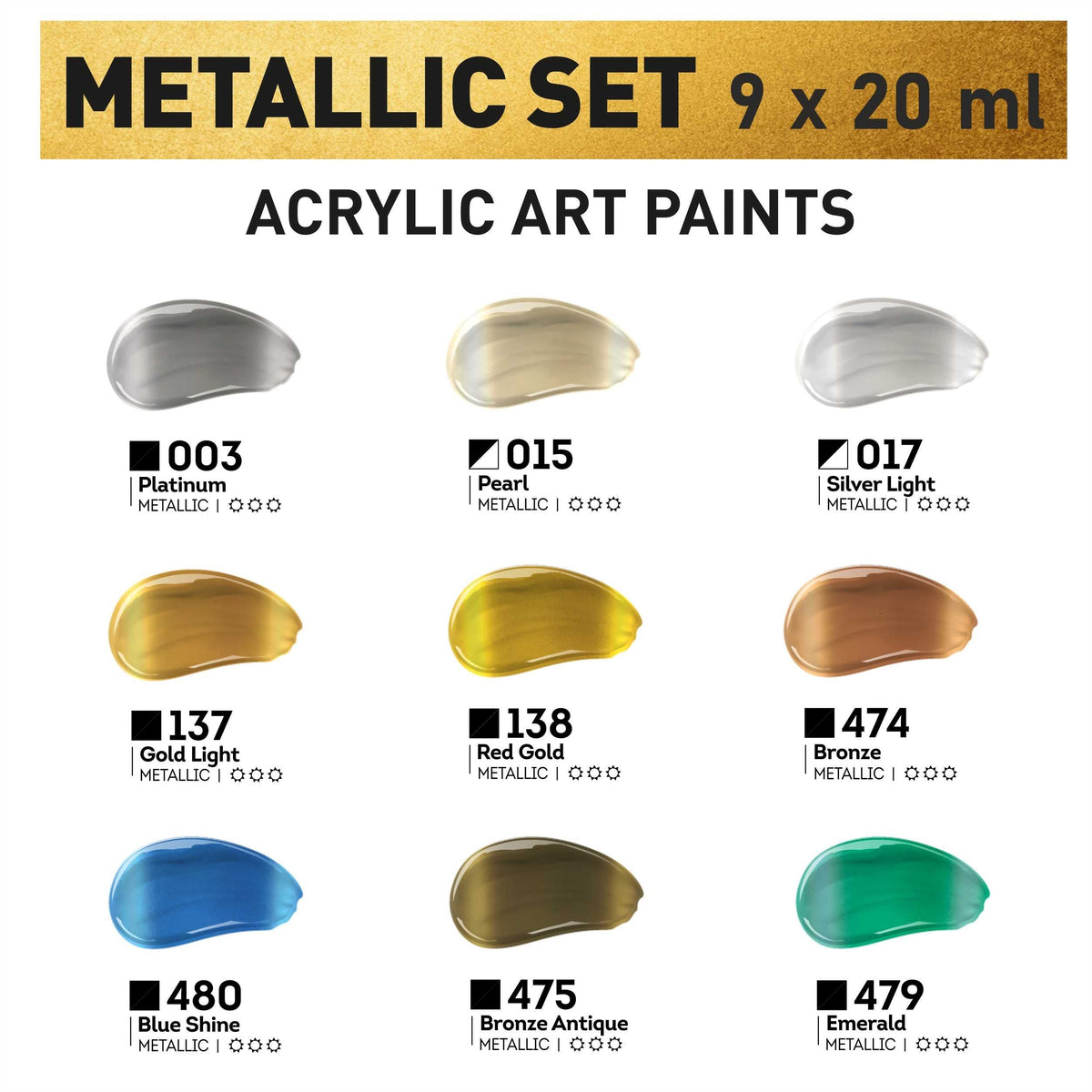 Set metalnih akrilnih boja ACRYL PRO Kompozit 9x20 ml