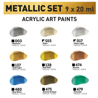 Set metalnih akrilnih boja ACRYL PRO Kompozit 9x20 ml