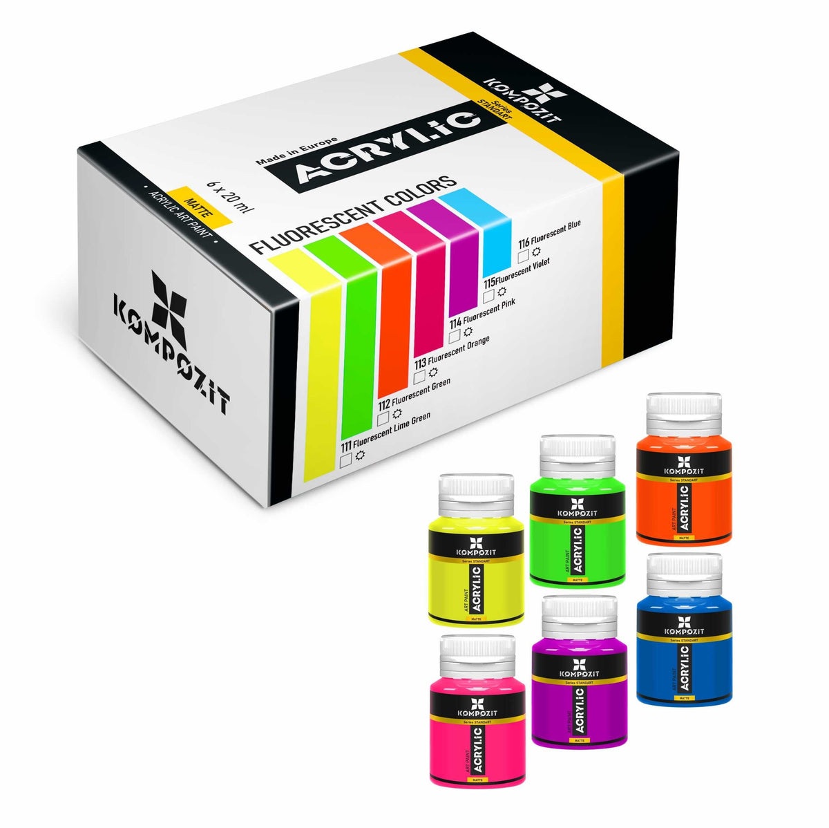 Set akrilnih boja Kompozit STANDART Fluorescent 6 x 20 ml
