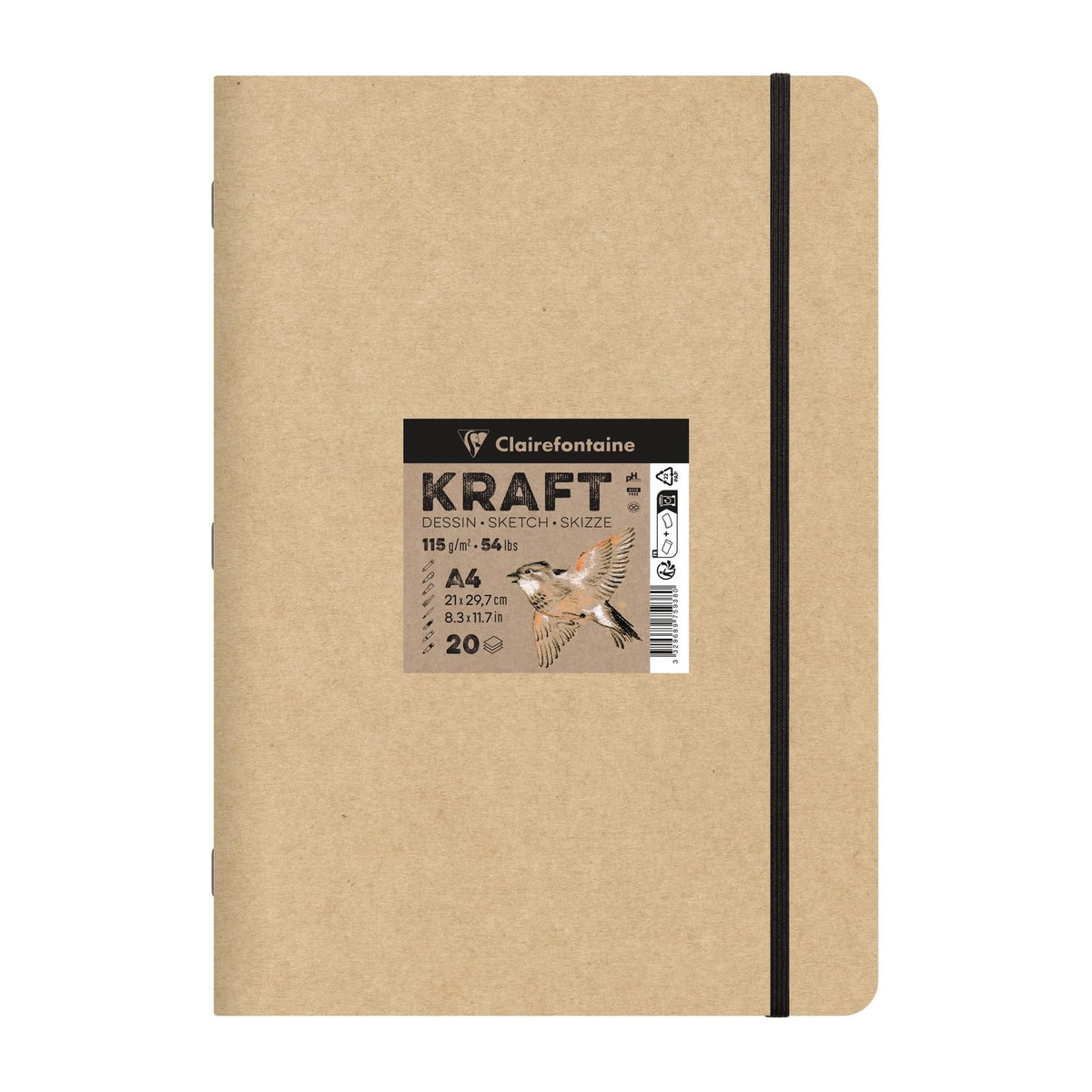 Kraft papirni blok CLAIREFONTAINE 115 g/m² – A5 – A4, 20 listova