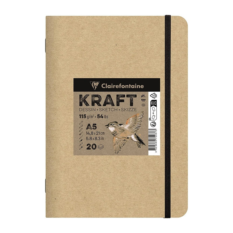 Kraft papirni blok CLAIREFONTAINE 115 g/m² – A5 – A4, 20 listova