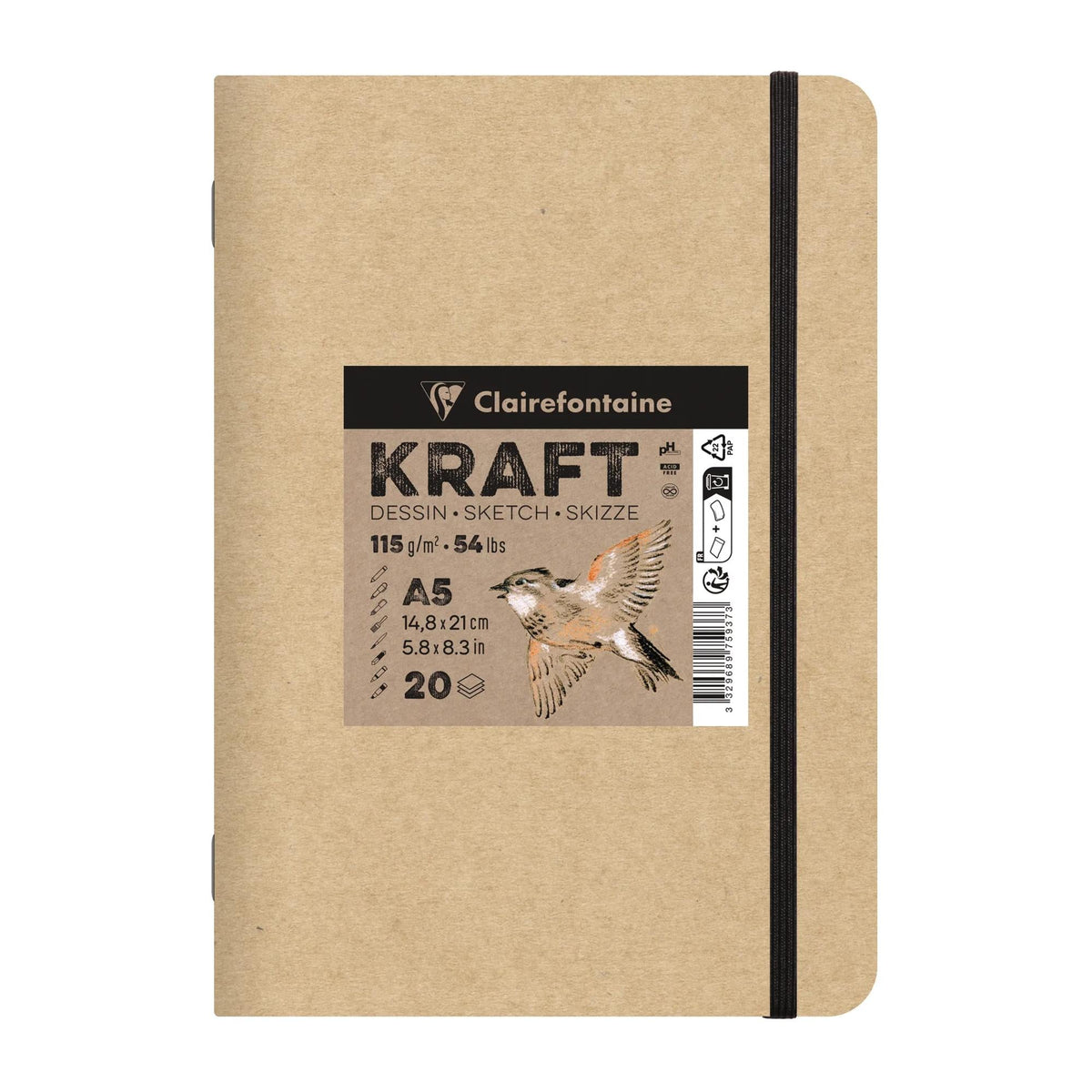 Kraft papirni blok CLAIREFONTAINE 115 g/m² – A5 – A4, 20 listova