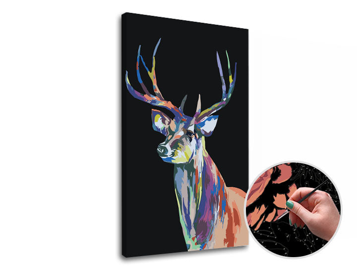 Maľovanie podľa čísel FAREBNÝ DEER | nízka obtiažnosť SPECIAL BLACK EDITION — obrázok 2