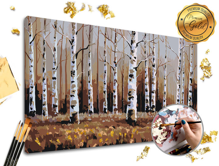 Maľovanie podľa čísel PREMIUM GOLD | Brezový les — obrázok 2