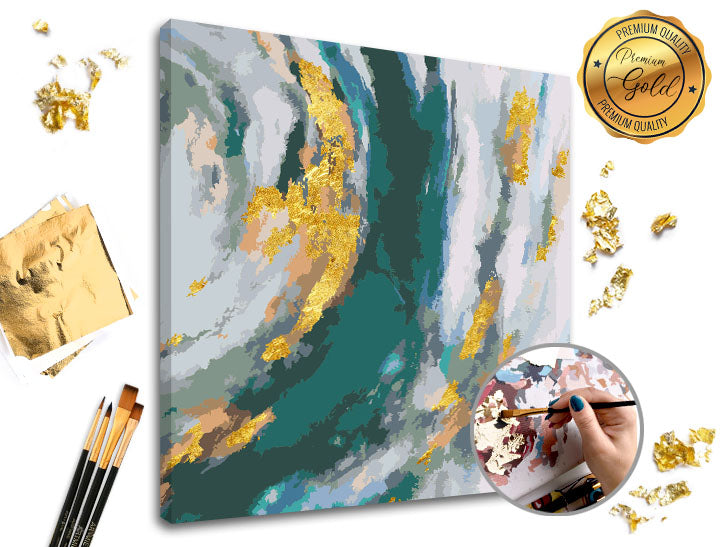 Maľovanie podľa čísel PREMIUM GOLD – Tyrkysová fantázia — obrázok 2