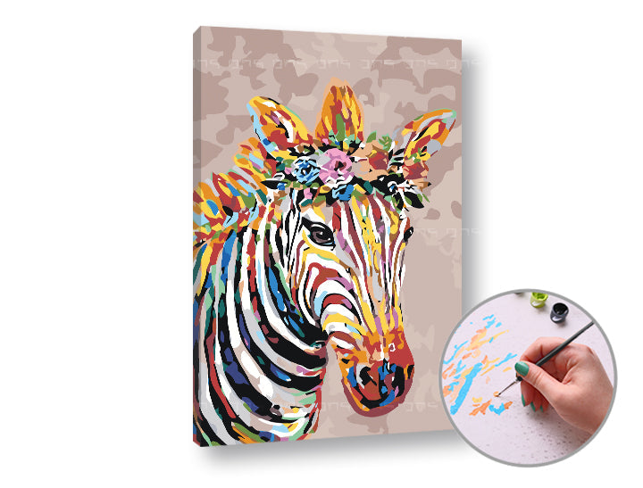 Maľovanie podľa čísel ZEBRA S KVETMI | stredná náročnosť — obrázok 3