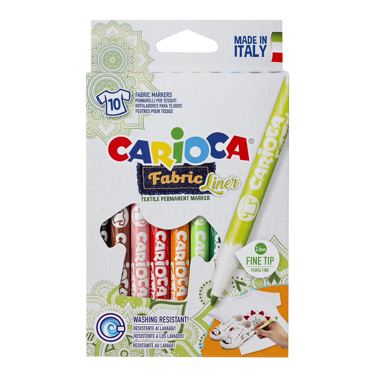 Markeri za tekstil Carioca, tanki vrh, 10 kom, mix boja