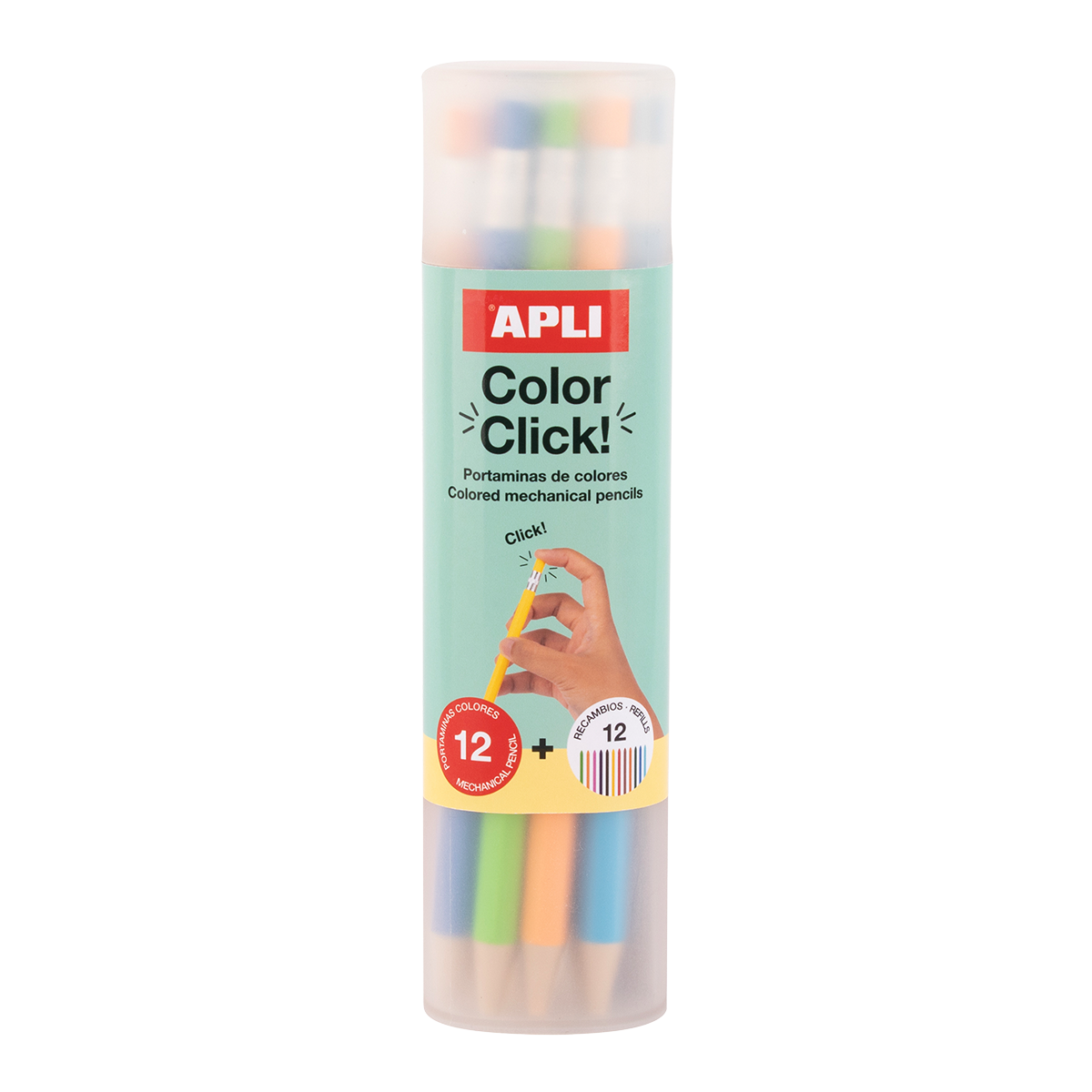 Mehaničke drvene bojice APLI Color Click, 12 kom s rezervnim minama i šiljilom