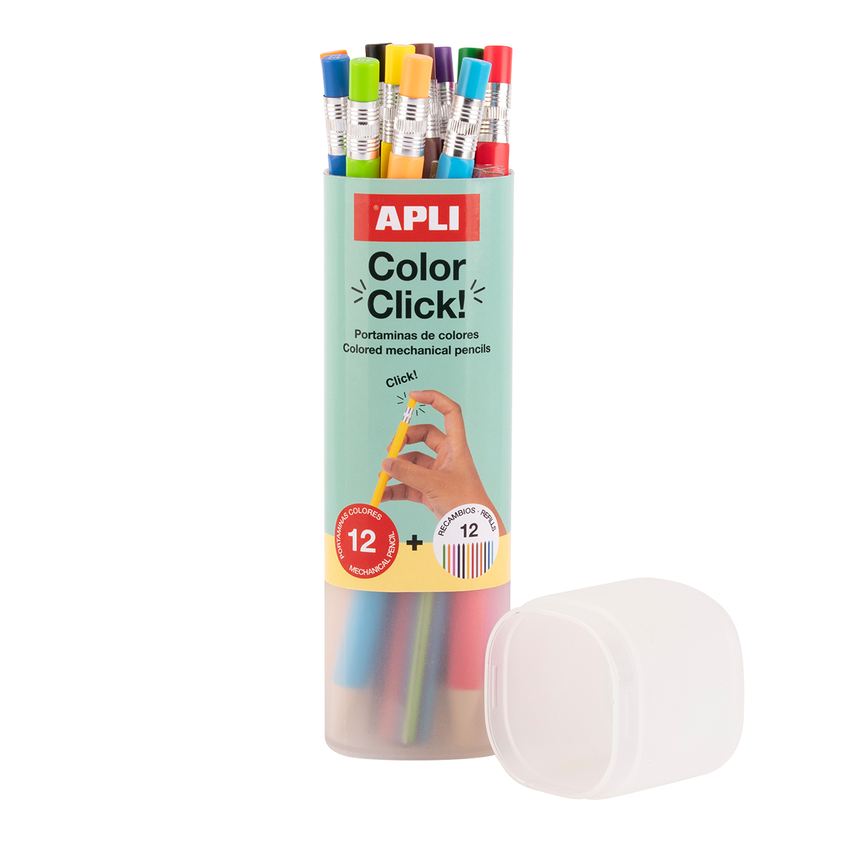 Mehaničke drvene bojice APLI Color Click, 12 kom s rezervnim minama i šiljilom