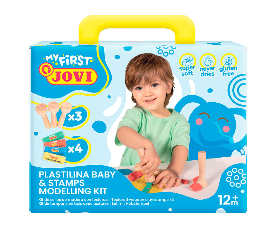 Mekani prirodni plastelin JOVI My First 4 x 38 g – + 3 drvena pečata
