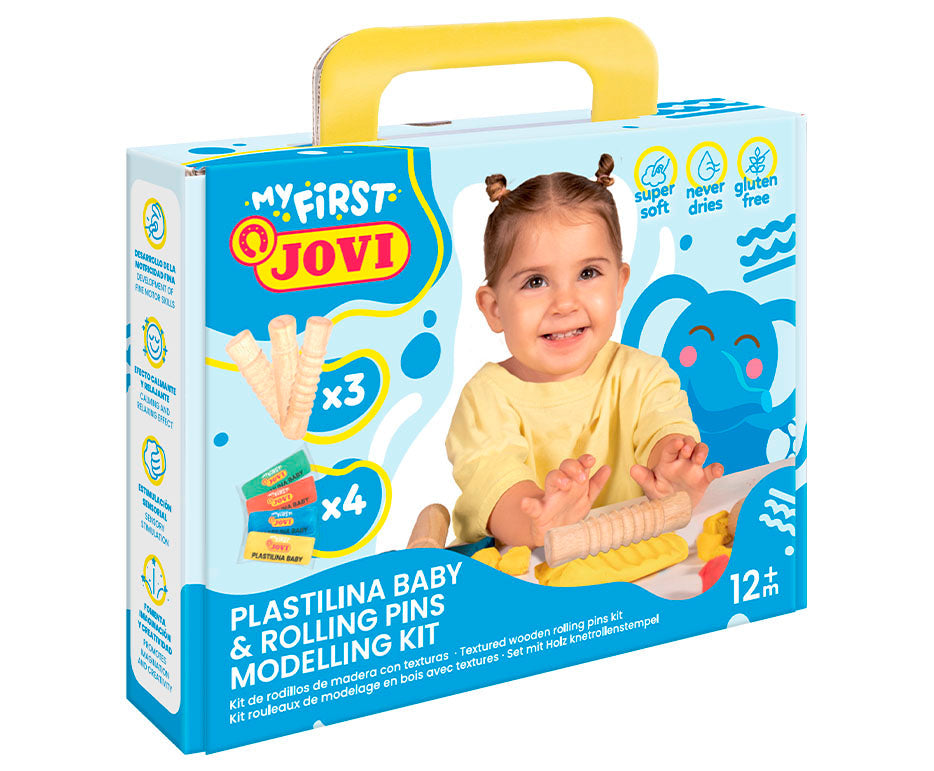Mekani prirodni plastelin JOVI My First 4 x 38 g – + 3 drvena valjka