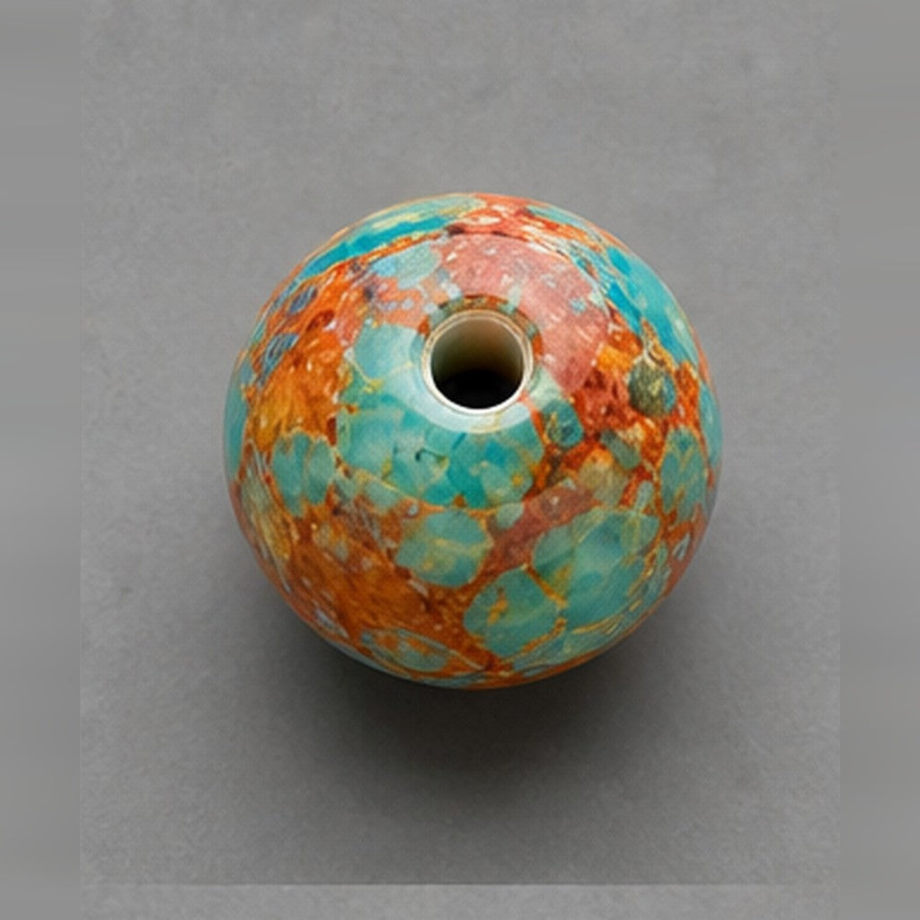Okrugle staklene perle s mramornim efektom 8 mm – 15 kom – tirkizno-narančasta