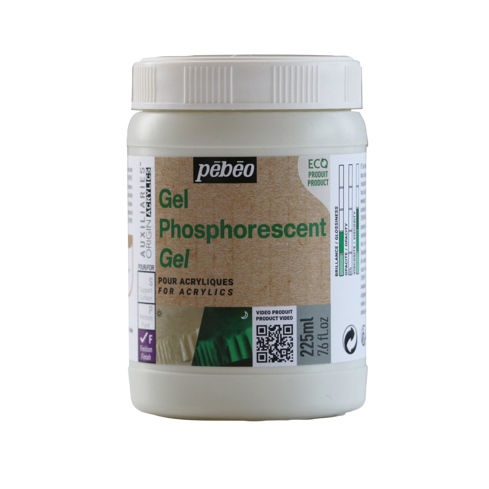 Pebeo Origin fosforescentni akrilni gel 225 ml – zeleni