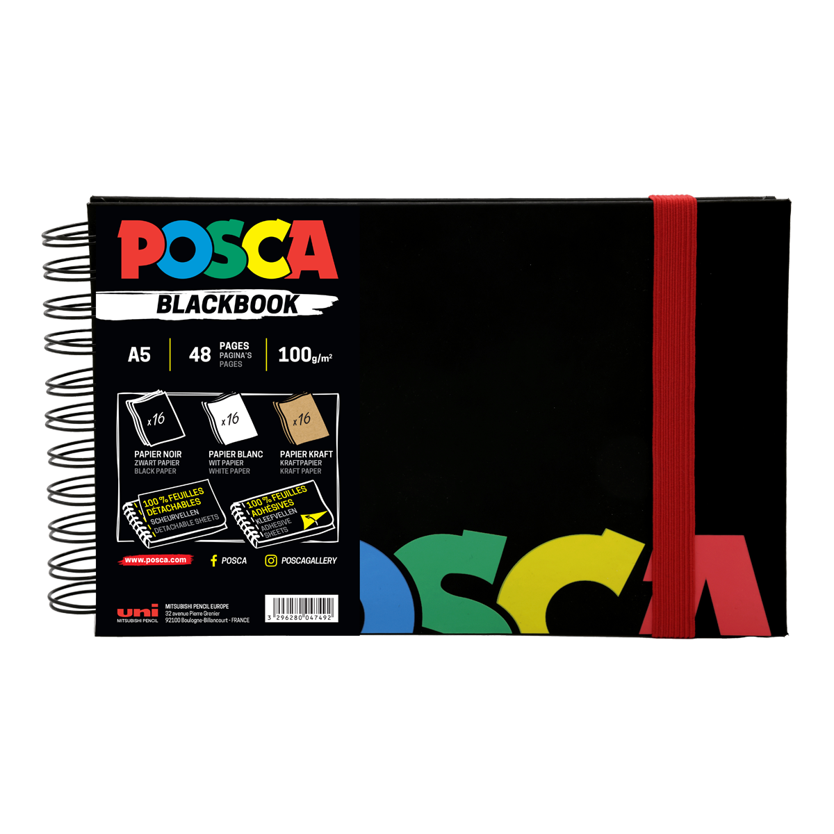 Posca blok za skiciranje, crni, A5, miks 3 boje papira