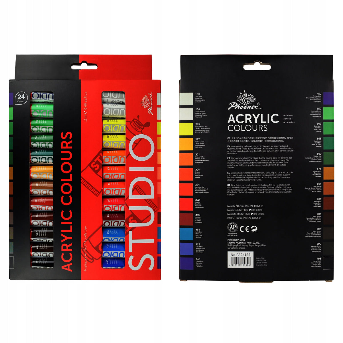 Sada akrilnih boja Phoenix, 12 – 24 x 12 ml