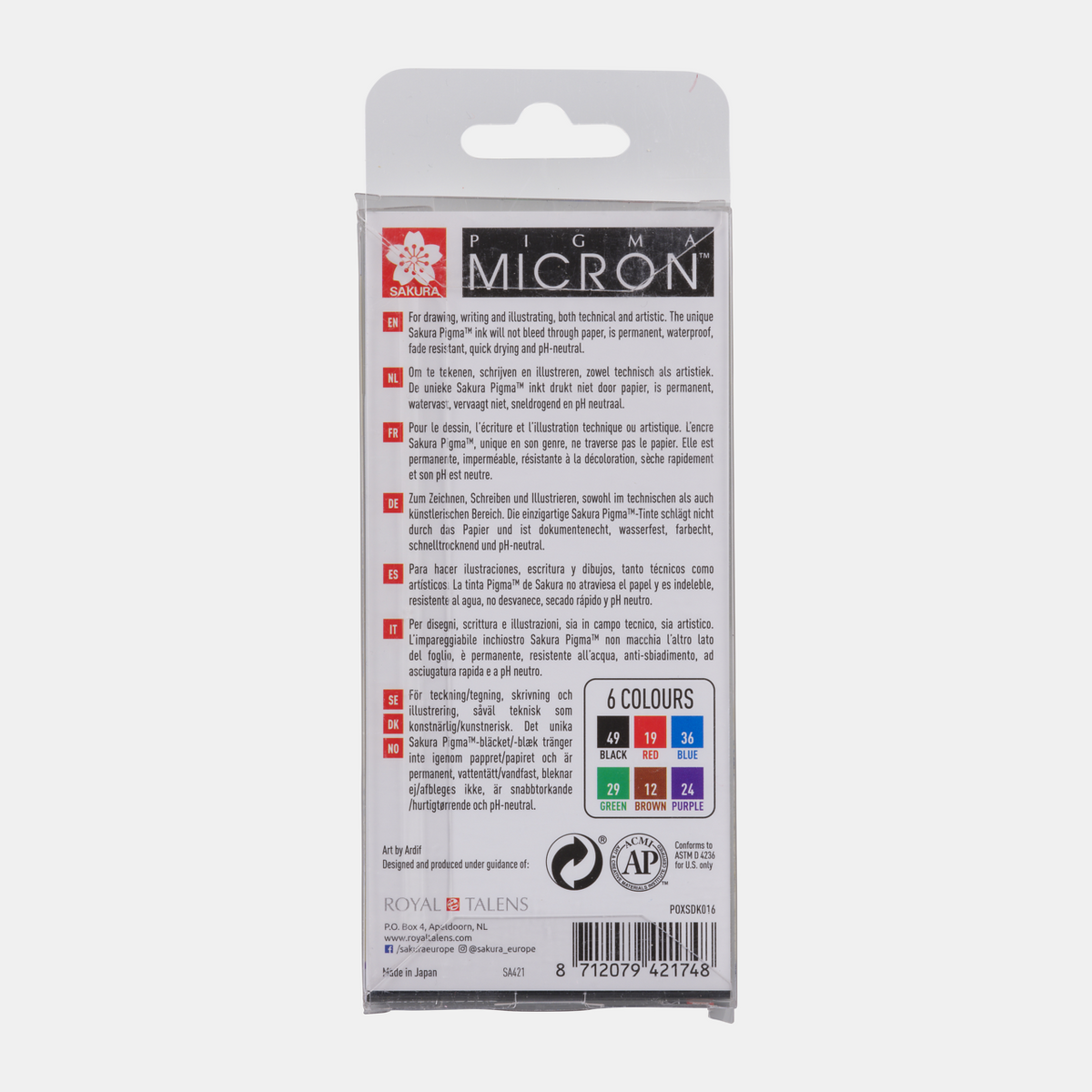 Sakura Pigma Micron 01 tehnička pera 0,25 mm set 6 boja