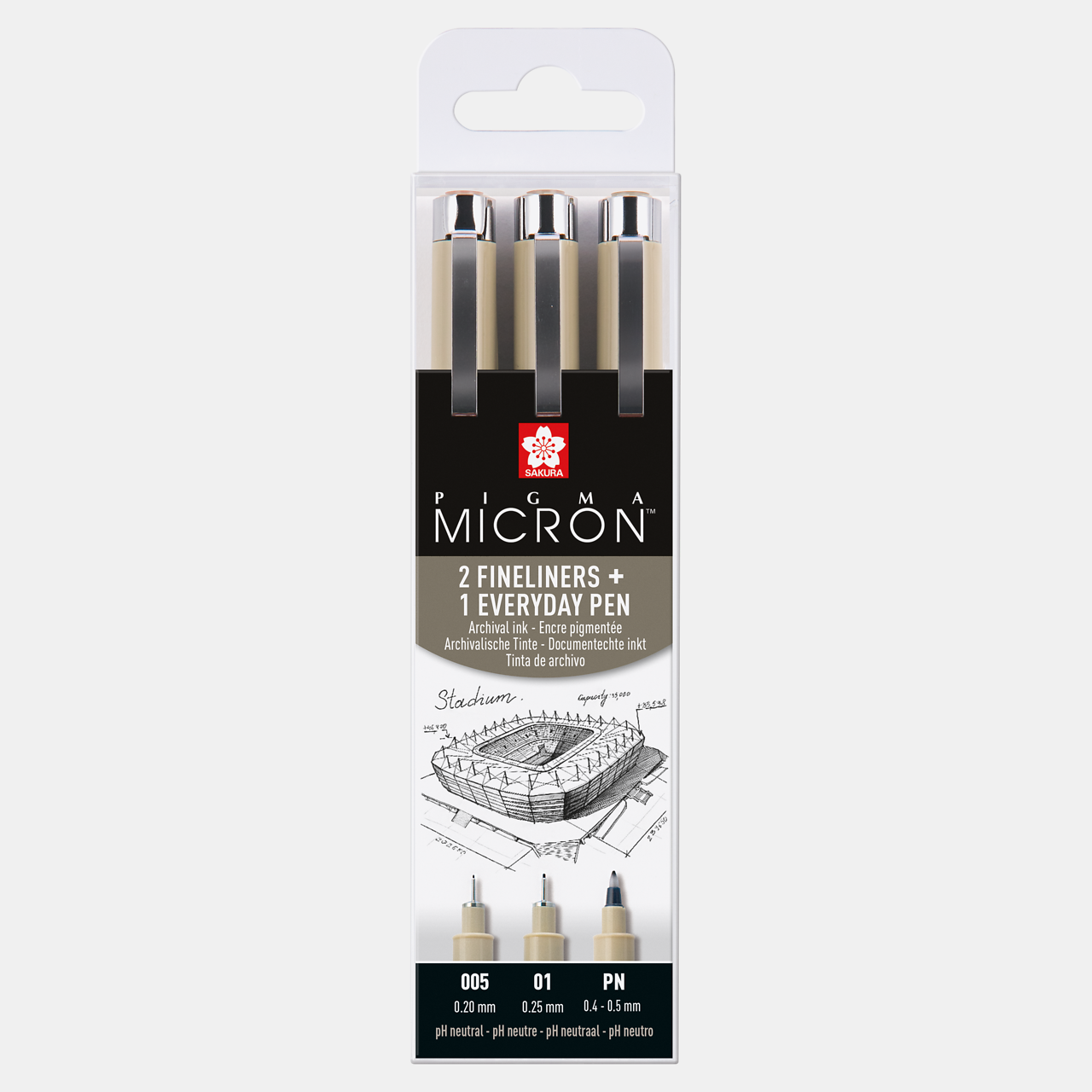 Set tehničkih olovaka SAKURA Pigma Micron Arhitektura 3 kom - 005, 01, PN Black
