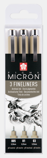 Sakura Pigma Micron set finelinera Design 3 kom – 0,20 / 0,25 / 0,30 mm, crna