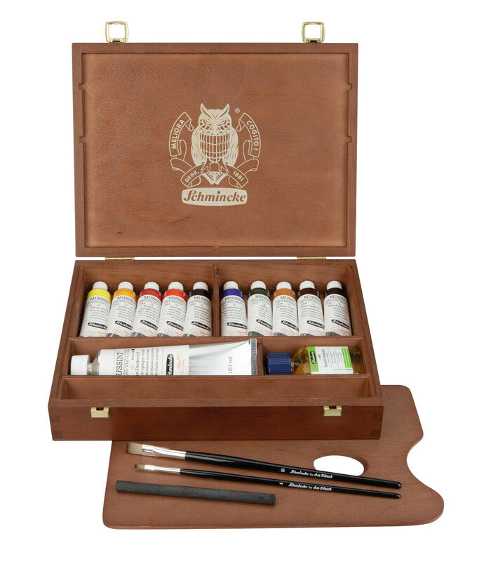 Schmincke MUSSINI drvena kutija, 10 x 35 ml + bijela 150 ml