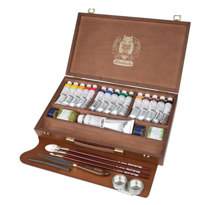 Schmincke MUSSINI drvena kutija s bojama 15 x 35 ml i bijelom 150 ml