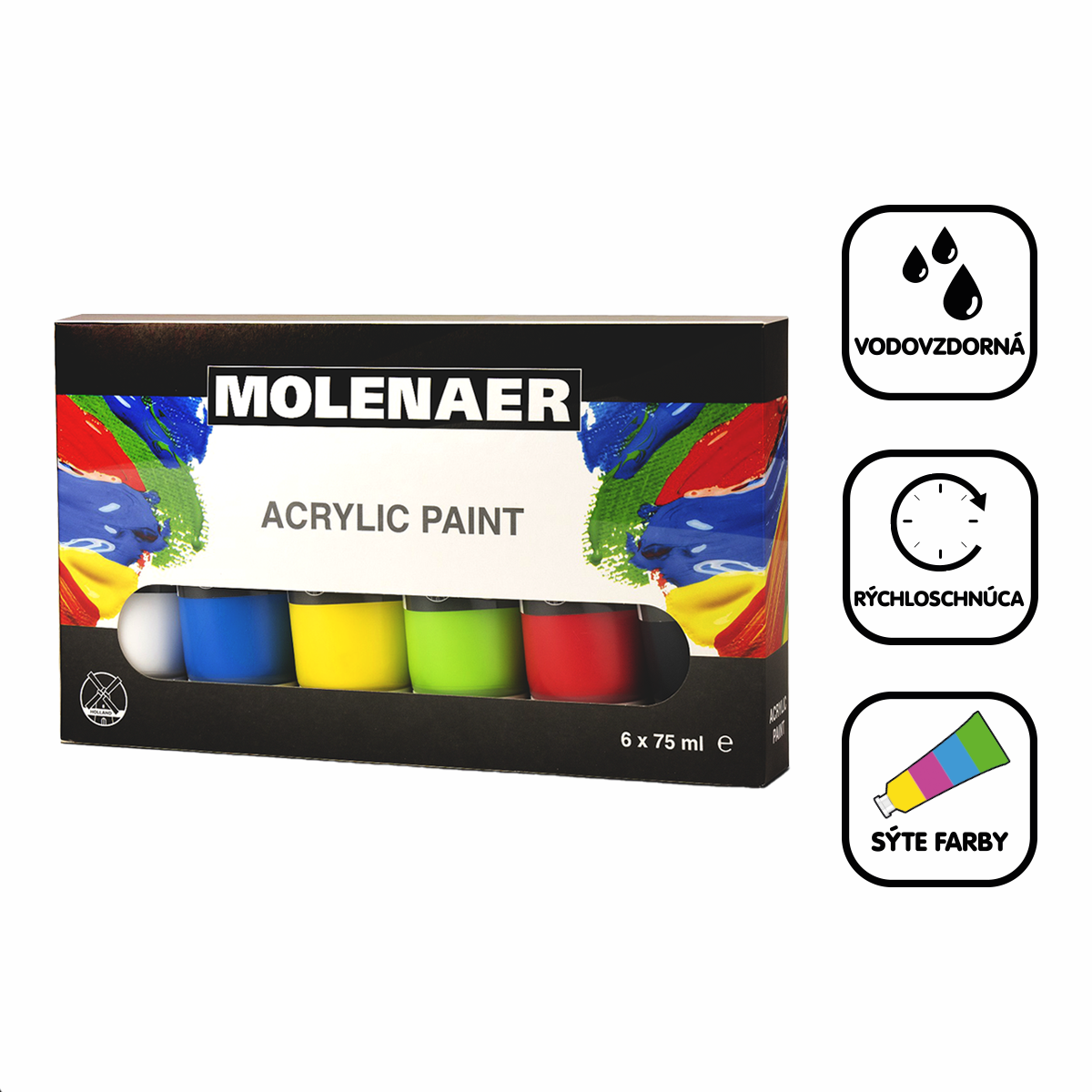 Set akrilnih boja Molenaer 6 x 75 ml - mix boja