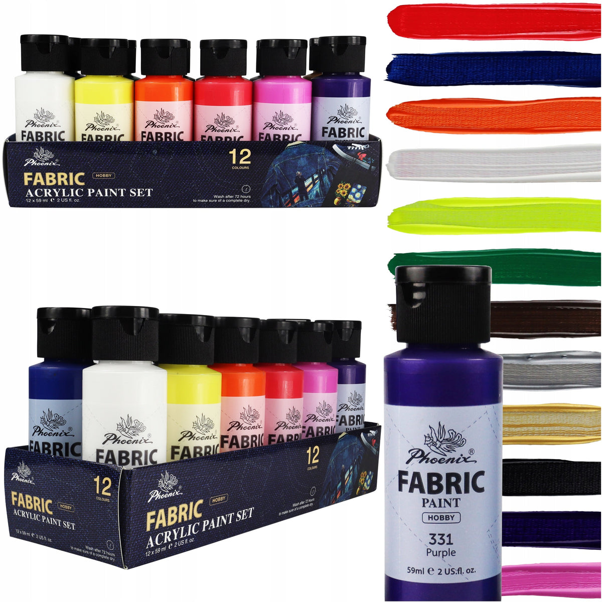Set boja za tekstil Phoenix 12–24 x 59 ml