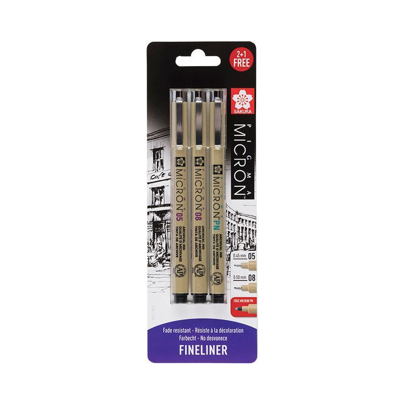 Set tehničkih olovaka SAKURA Pigma Micron - 3 komada / crna