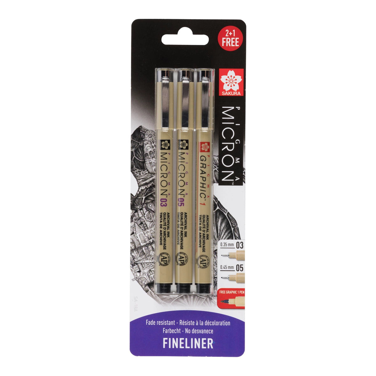 Set tehničkih olovaka Sakura Pigma Micron i Graphic - 3 kom