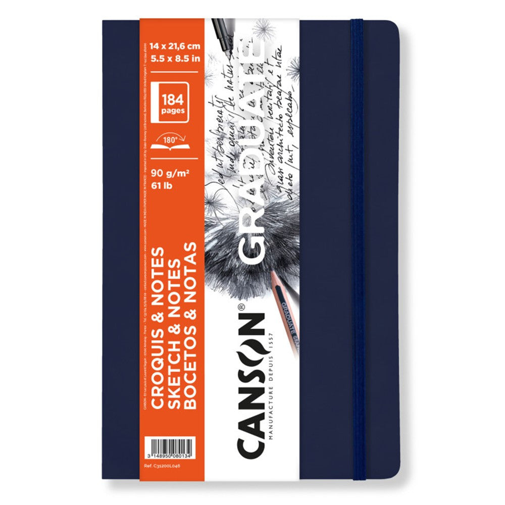 Skicblok Canson Graduate Art Book 90 g/m², 184 lista, 14 x 21,6 cm, meki uvez, Dark Blue