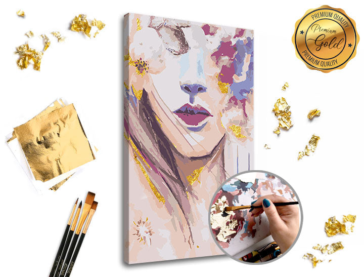 Slikanje po brojevima PREMIUM GOLD | Žena s cvijećem — slika 2