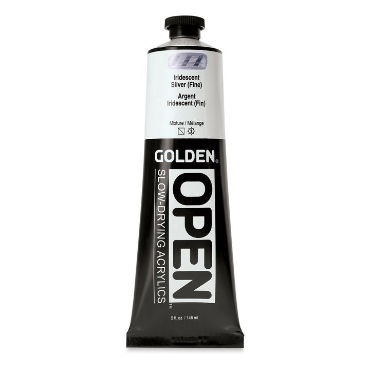 Akrilna boja GOLDEN OPEN Slow-Drying Iridescent 148 ml – 7487 Srebrna fina