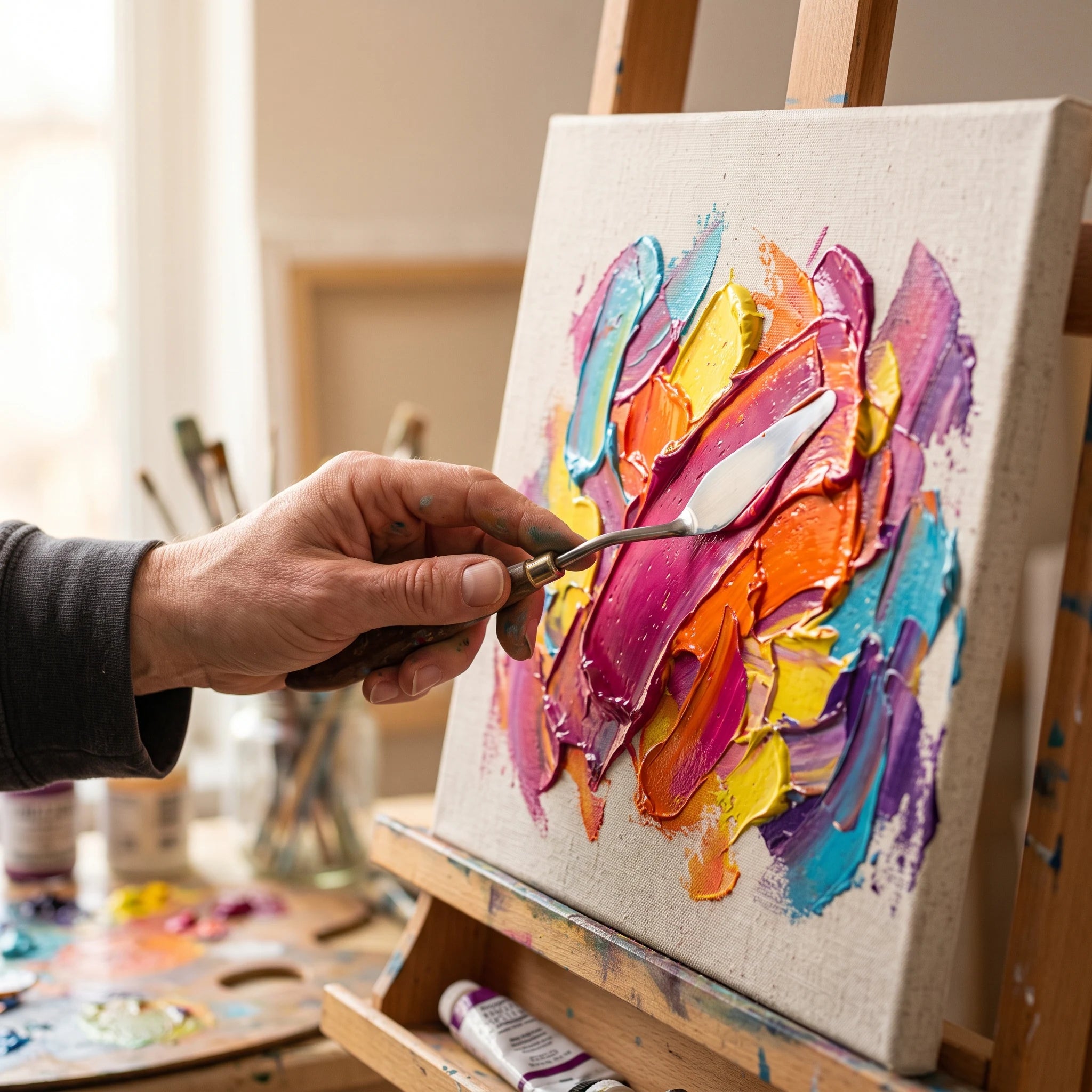 Nanošenje gustog akrila El Greco špahtlom — impasto efekt