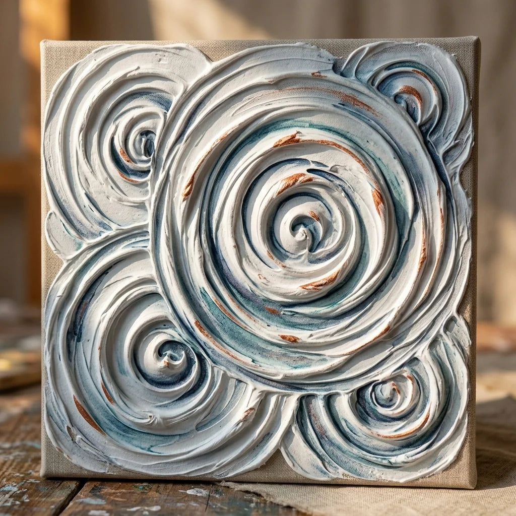 Apstraktne strukture s pastom Butter — spiralni oblici na platnu