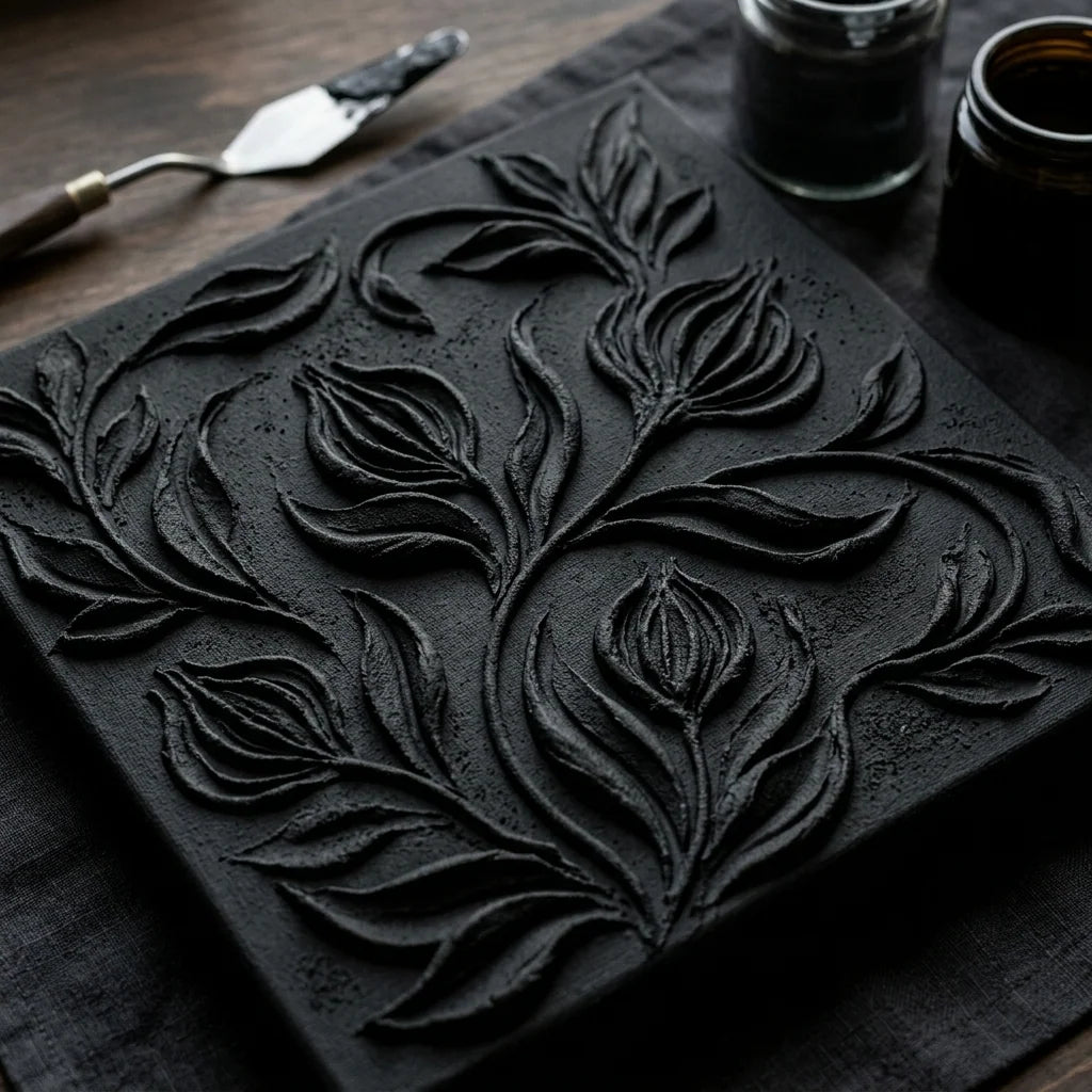 Crni rezbareni reljef od Midnight 3D reljefne paste za modeliranje