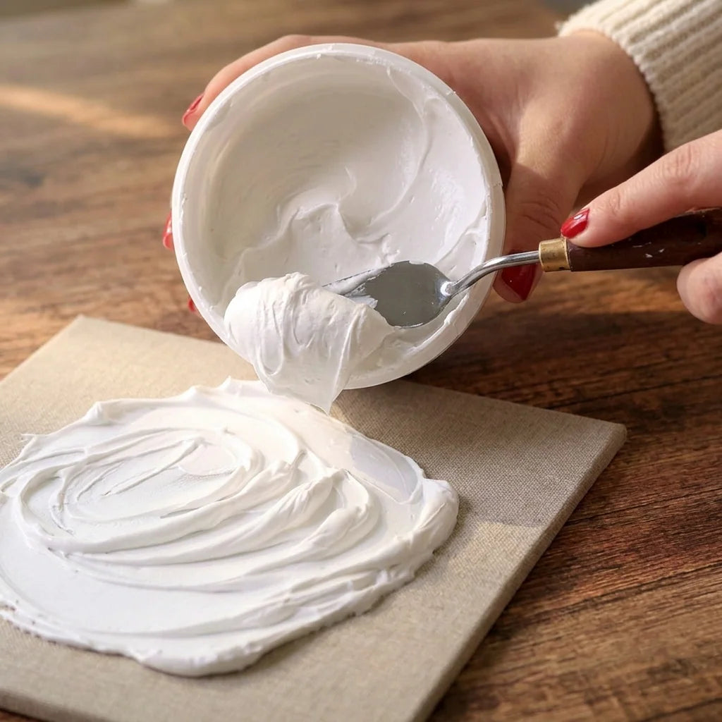 Nanošenje paste Butter paletnim nožem na platno