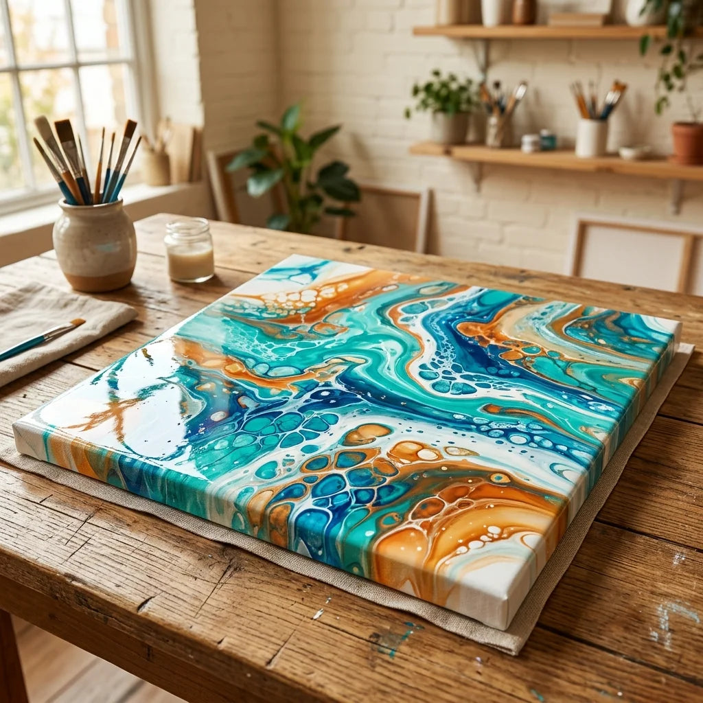 Slika fluid art suši se na ravnoj površini