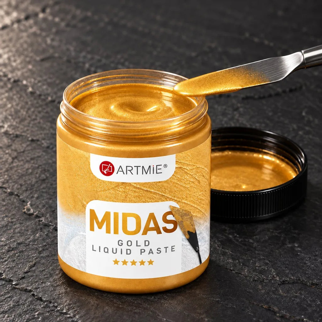 Otvorena posuda ARTMIE MIDAS — zlatna tekuća metalik pasta s vidljivim sjajem unutra