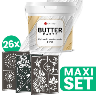 Reljefna pasta ARTMIE BUTTER + set šablona za slikanje FOLK ART motiv - 26 kom